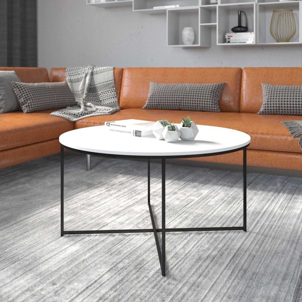 Flash Furniture Round White Coffee Table with Matte Black Frame NAN-JH-1787CT-BK-GG